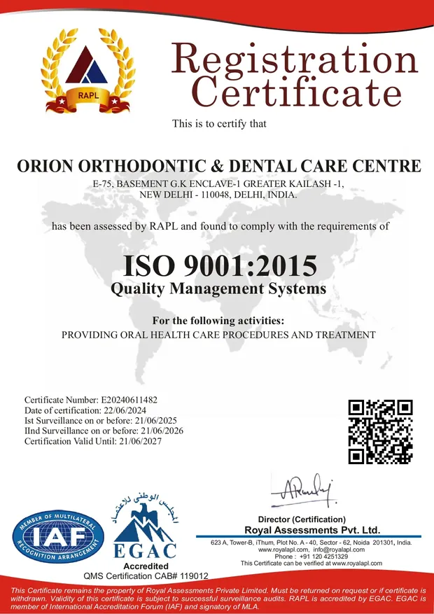 The clinic's ISO 9001:2015 certificate